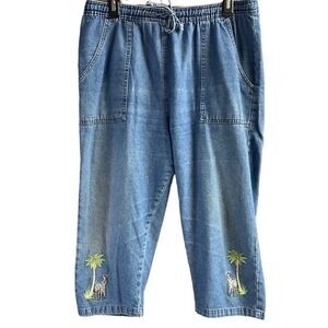 KT SPORT by KENNETHTOO Denim Elastic Waist Ladies Capri Palm Jeans Petite Large